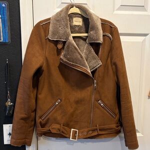 Silence + Noise Brown Teddy Jacket with Shearling Lining